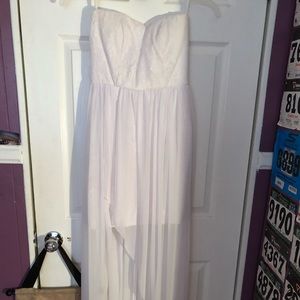 Strapless lace high low white dress